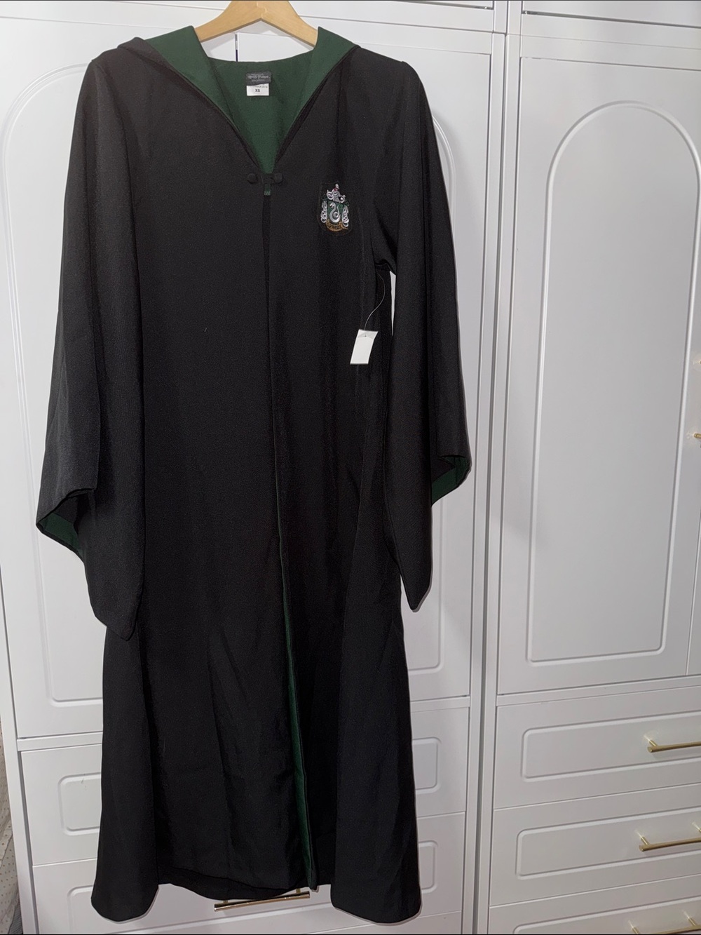 Black Hooded Cloak with Dark Green Lining